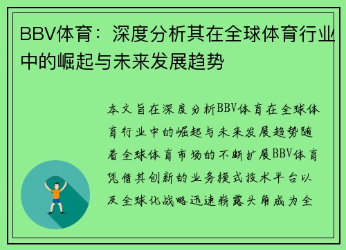 BBV体育：深度分析其在全球体育行业中的崛起与未来发展趋势